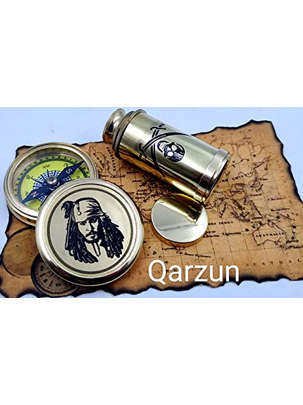 Captain Jack Sparrow Brass Compass with Mini 2 fold Telescope Pirates Lovers Kit-1