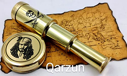 Captain Jack Sparrow Brass Compass with Mini 2 fold Telescope Pirates Lovers Kit image 3