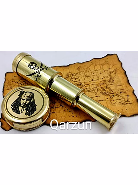 Captain Jack Sparrow Brass Compass with Mini 2 fold Telescope Pirates Lovers Kit-2