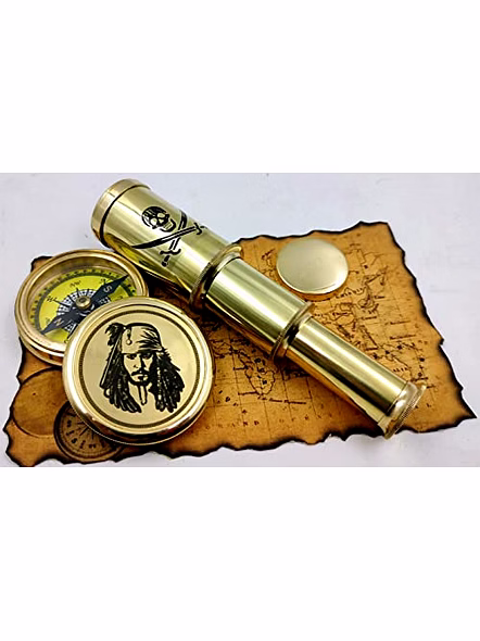 Captain Jack Sparrow Brass Compass with Mini 2 fold Telescope Pirates Lovers Kit-3