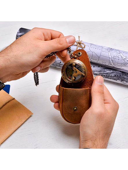 Personalized Pocket Compass Sundial Brass Nautical with Leather Cover Birthday Gift for Your lovedones-2
