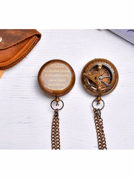 Personalized Pocket Compass Sundial Brass Nautical with Leather Cover Birthday Gift for Your lovedones-3