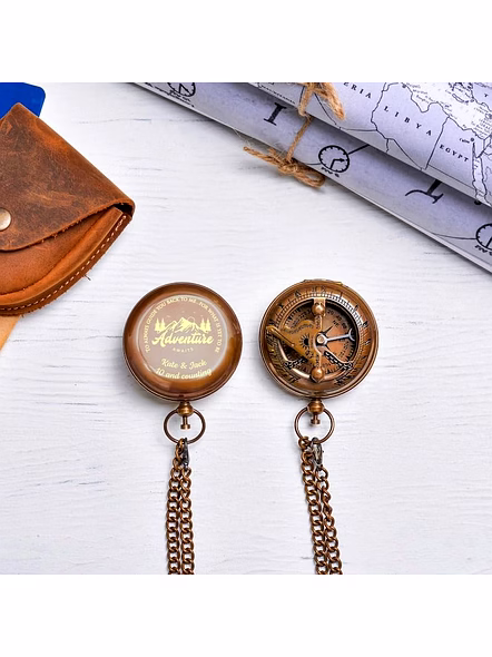 Personalized Pocket Compass Sundial Brass Nautical with Leather Cover Birthday Gift for Your lovedones-4