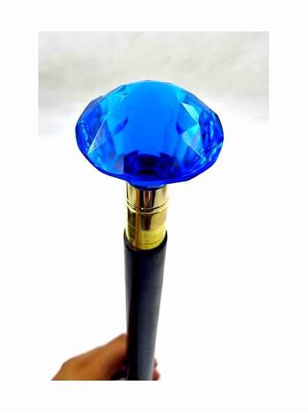 Victorian Style Walking Stick Cobalt Acrylic Crystal Blue Cut Glass Handle walking Cane-2