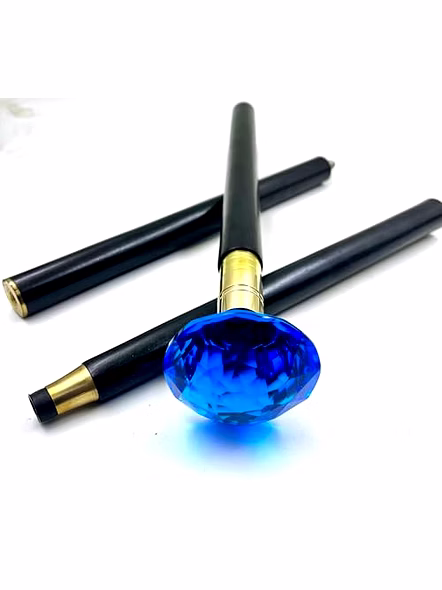 Victorian Style Walking Stick Cobalt Acrylic Crystal Blue Cut Glass Handle walking Cane-3