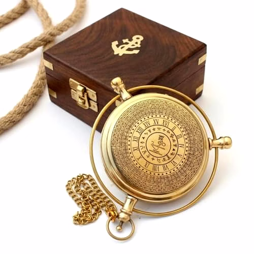 qarzun personalized brass alethiometer compass with chain and wood box nautical navigation compass anniversary birthday gift for your loved ones