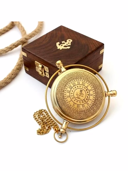Personalized Brass Alethiometer Compass with Chain and Wood Box Nautical Navigation Compass Anniversary Birthday Gift for Your Loved Ones