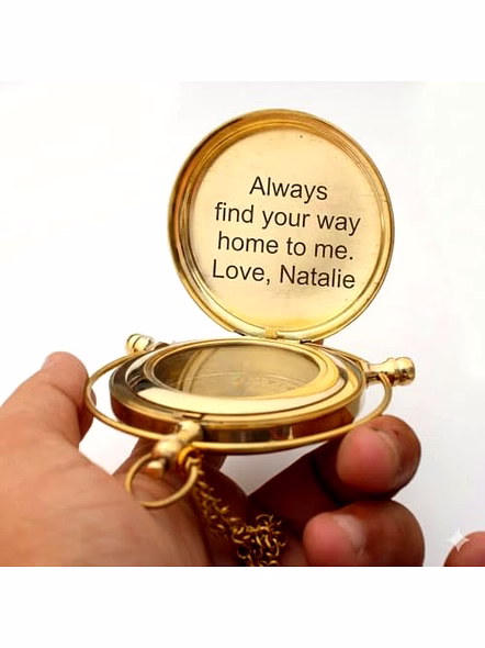 Personalized Brass Alethiometer Compass with Chain and Wood Box Nautical Navigation Compass Anniversary Birthday Gift for Your Loved Ones