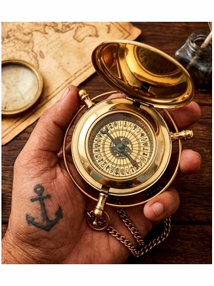 Personalized Brass Alethiometer Compass with Chain and Wood Box Nautical Navigation Compass Anniversary Birthday Gift for Your Loved Ones-2