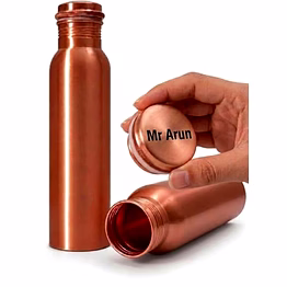 qarzun ayurveda engraved name on lid copper bottle 34oz, leak proof copper water bottle for drinking water, unique design yoga bottle for home, stainless steel with screw lid
