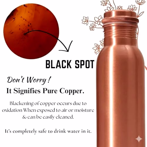 Ayurveda Engraved Name On Lid Copper Bottle 34oz, Leak Proof Copper Water Bottle for Drinking Water, Unique Design Yoga Bottle for Home, Stainless Steel with Screw Lid image 2