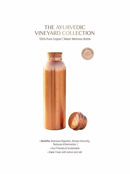 Ayurveda Engraved Name On Lid Copper Bottle 34oz, Leak Proof Copper Water Bottle for Drinking Water, Unique Design Yoga Bottle for Home, Stainless Steel with Screw Lid-2