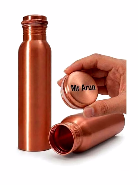 Ayurveda Engraved Name On Lid Copper Bottle 34oz, Leak Proof Copper Water Bottle for Drinking Water, Unique Design Yoga Bottle for Home, Stainless Steel with Screw Lid-3