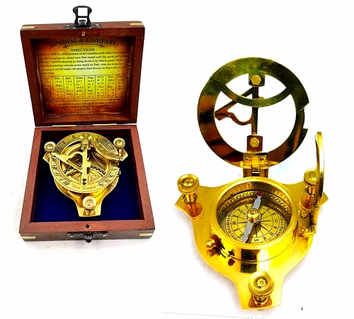 qarzun sundial compass for hiking, 3 inches nautical compass for outdoor, pocket compass for hiking, camping maritime vintage brass sundial compass