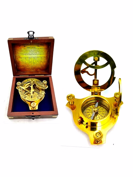 Sundial Compass for Hiking, 3 Inches Nautical Compass for Outdoor, Pocket Compass for Hiking, Camping Maritime Vintage Brass Sundial Compass