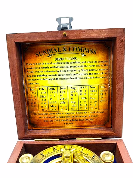 Sundial Compass for Hiking, 3 Inches Nautical Compass for Outdoor, Pocket Compass for Hiking, Camping Maritime Vintage Brass Sundial Compass