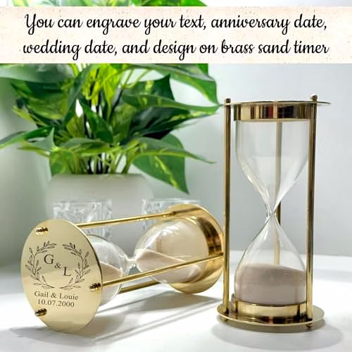 Personalized Brass Hourglass – 5 Minute Fillable Sand Timer, Wedding Sand Ceremony Set, Custom for Wife, Wedding Gift image 3