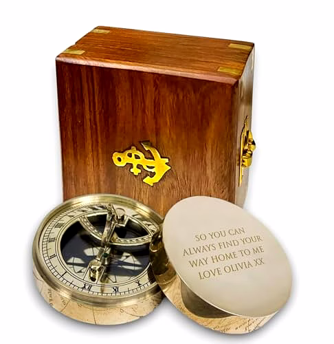 qarzun personalized sundial compass with wood box brass nautical birthday gift for your loved ones