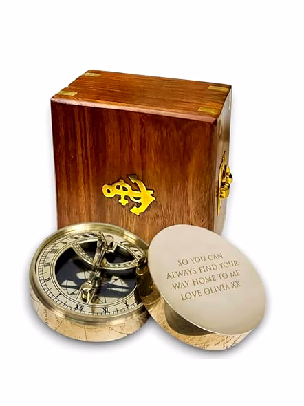 Personalized Sundial Compass with Wood Box Brass Nautical Birthday Gift for Your Loved Ones-3