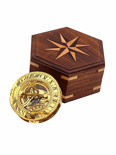 Roorkee Instruments India Sundial Compass with Compass Rose Box-Qarzun1060