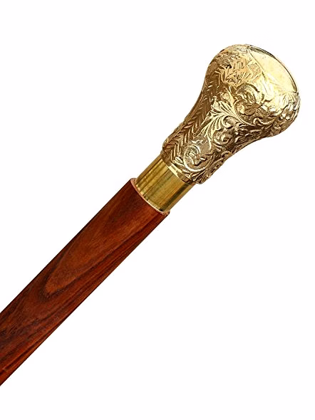 Bestnautical Sale - Wooden Walking Cane - 37 Vintage Round Brown Sheesham Wood with Round Brass Handle Walking Stick for Man and Women. Wooden Decorative Canes and Walking Sticks.