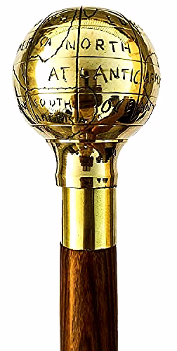 qarzun a f solid brass nautical wooden cane world globe vintage walking stick fold-able cane for men & women 3 fold wooden walking cane gift