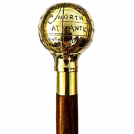 qarzun a f solid brass nautical wooden cane world globe vintage walking stick fold-able cane for men & women 3 fold wooden walking cane gift