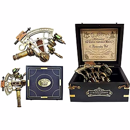 qarzun ascent gifts antique brass nautical sextant with wooden box collectible gift 5"