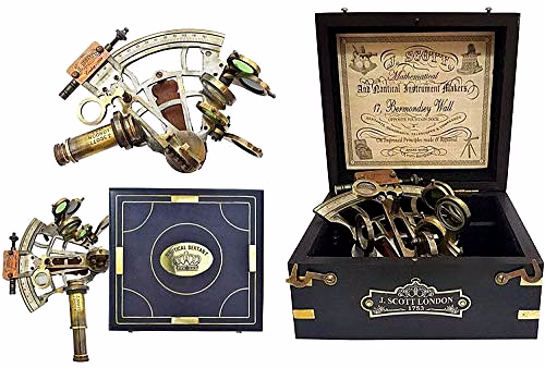 Ascent Gifts Antique Brass Nautical Sextant with Wooden Box Collectible Gift 5" image 4