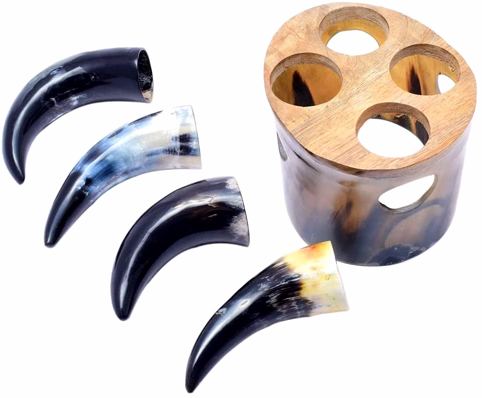 Viking Drinking Horns Shot Glass Kit. 4 Shot Glass mini Horns and a Horn Stand image 2