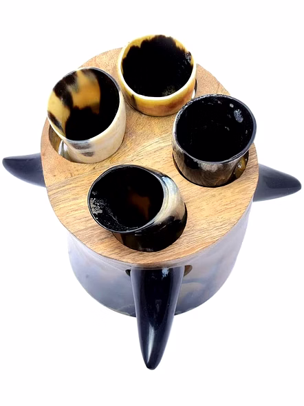 Viking Drinking Horns Shot Glass Kit. 4 Shot Glass mini Horns and a Horn Stand-2