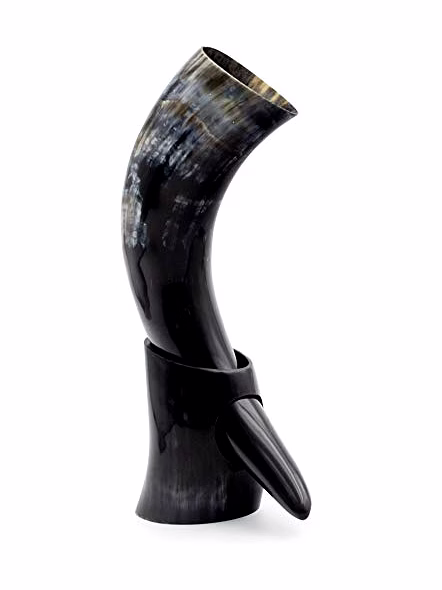 Handmade Drinking Animal Horn Beer Mug with Stand (Multicolor)