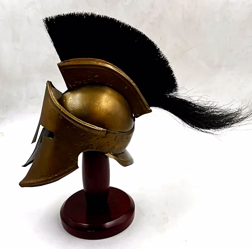 Metal Mini 300 Movie Spartan Helmet with Wood Stand Table Desk Decorative image 3