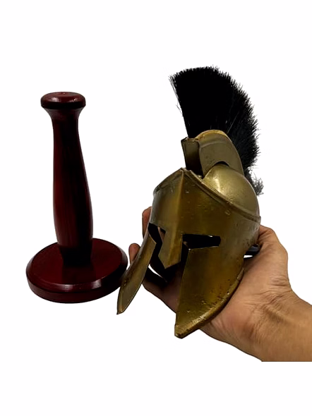 Metal Mini 300 Movie Spartan Helmet with Wood Stand Table Desk Decorative-3