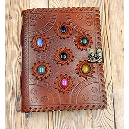 qarzun ascent gifts 7 stone chakra embossed handmade leather journal notebook diary spell book gift c lock book celtic design sketchbook blank journal