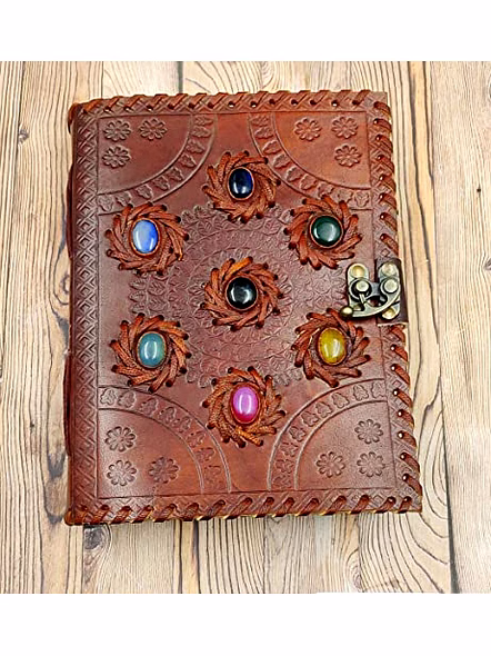 Ascent Gifts 7 Stone Chakra Embossed Handmade Leather Journal Notebook diary Spell Book Gift C Lock Book Celtic Design Sketchbook Blank Journal-3