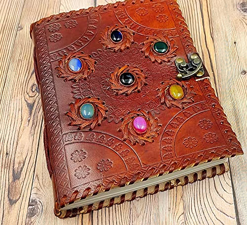 Ascent Gifts 7 Stone Chakra Embossed Handmade Leather Journal Notebook diary Spell Book Gift C Lock Book Celtic Design Sketchbook Blank Journal image 5