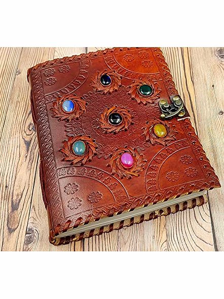 Ascent Gifts 7 Stone Chakra Embossed Handmade Leather Journal Notebook diary Spell Book Gift C Lock Book Celtic Design Sketchbook Blank Journal-4