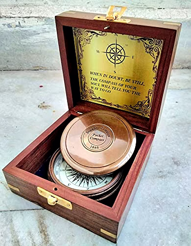 Ascent Gifts Antique Brown Finish Brass 3" Compass - Maritime Stanley London 1885 Gift Item With Wood Box image 3