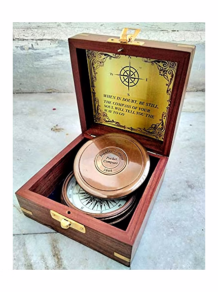 Ascent Gifts Antique Brown Finish Brass 3" Compass - Maritime Stanley London 1885 Gift Item With Wood Box-2