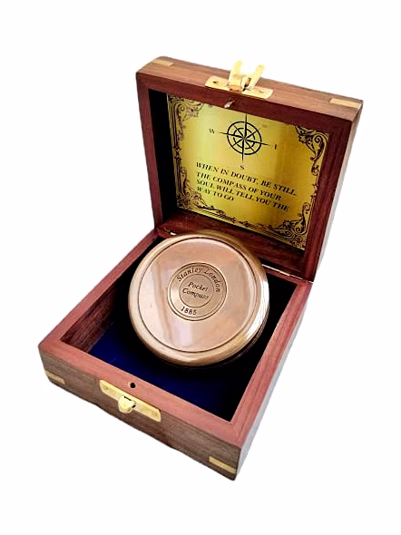 Ascent Gifts Antique Brown Finish Brass 3" Compass - Maritime Stanley London 1885 Gift Item With Wood Box-3