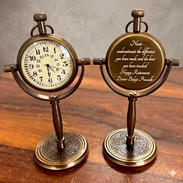qarzun personalized table clock - engraved office desk small clock - minimalist desktop clock - brass finish antique - 5.1" - meaningful gift for loved one