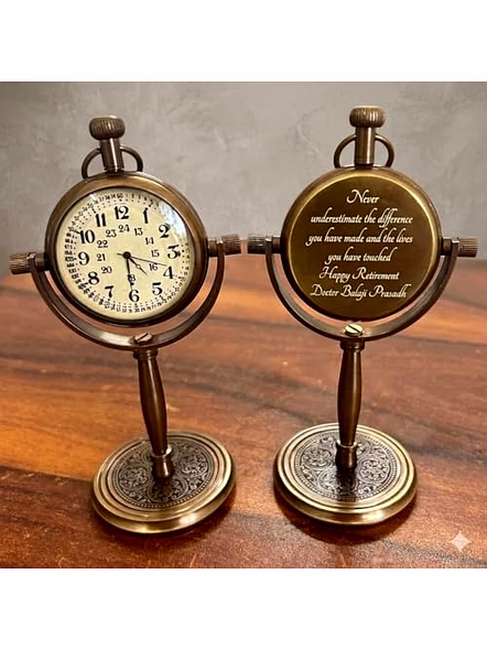 Personalized Table Clock - Engraved Office Desk Small Clock - Minimalist Desktop Clock - Brass Finish Antique - 5.1" - Meaningful Gift for Loved One-3