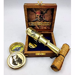 qarzun captain jack sparrow brass compass antique map with mini 2 fold telescope in wood box for pirates lovers