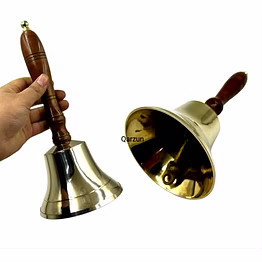 qarzun large & heavy solid brass loud hand call bell for weddings, christmas, school 11"(h) 5"(d) polished brass