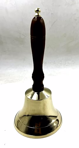 Large & Heavy Solid Brass Loud Hand Call Bell for Weddings, Christmas, School 11"(H) 5"(D) Polished Brass image 2