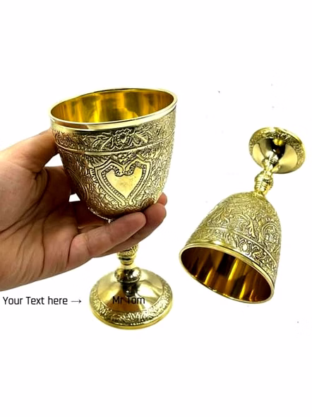 Engraved Name Brass Goblet Embossed Design,Premium Goblet Champagne Flutes Coupes Wine Drinking Glass,Tumbler Cups for Water