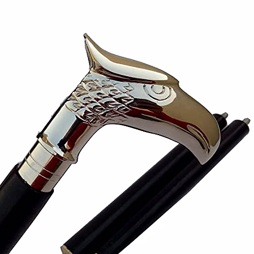 qarzun s.s. collectiblesvintage antique eagle twist walking cane wooden walking stick silver black brass giff for unisex