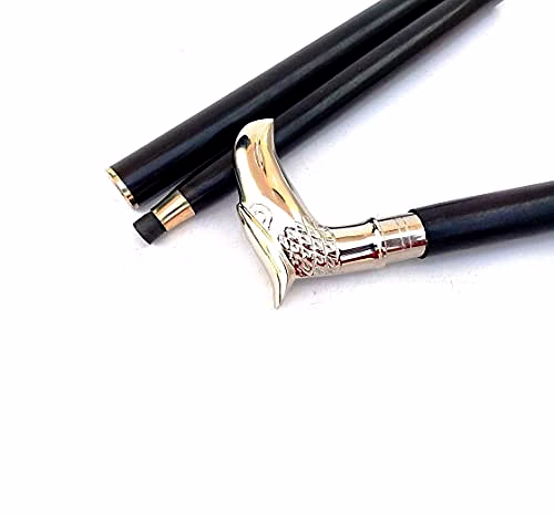 S.S. COLLECTIBLESVintage Antique Eagle Twist Walking Cane Wooden Walking Stick Silver Black Brass GIFF for Unisex image 2