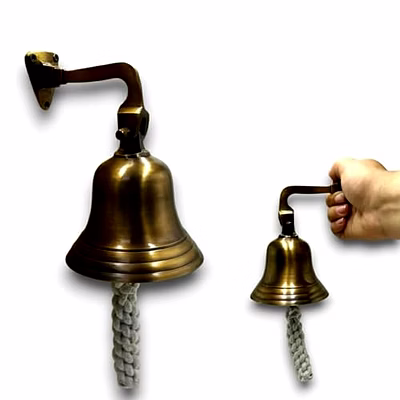 qarzun brass wall hanging bell (4 inch, brown)